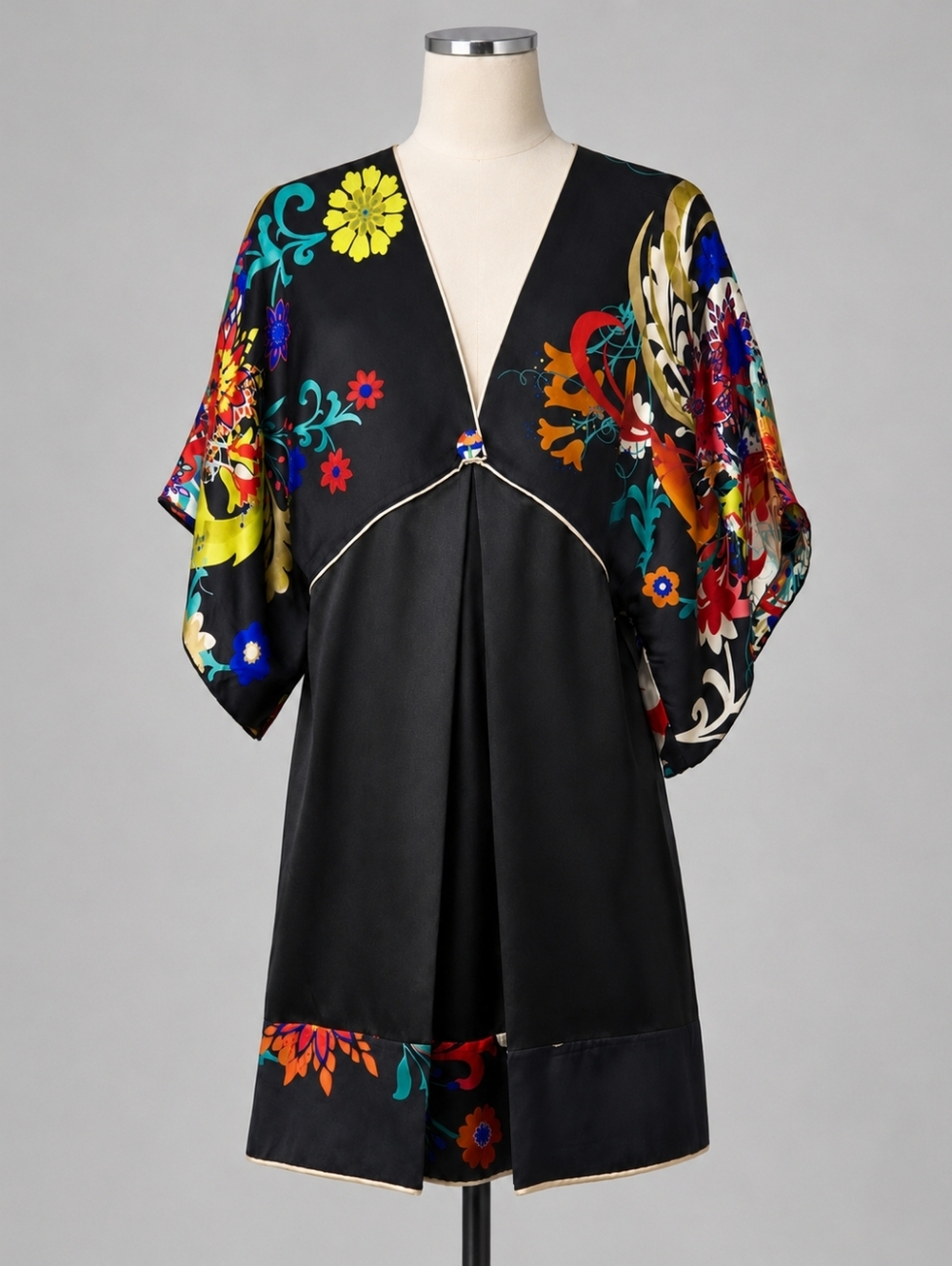 Amour de Pin-Up 100% Silk Tunic Kimono Kaftan Mini Dress Size Fr T2, EU M, US S